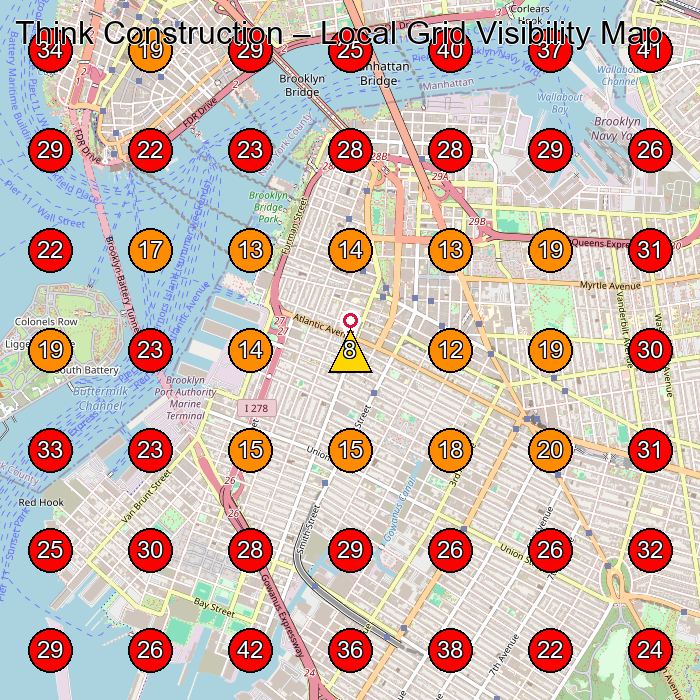 Think Construction GeoGrid visibility map for General Contractor in Brooklyn